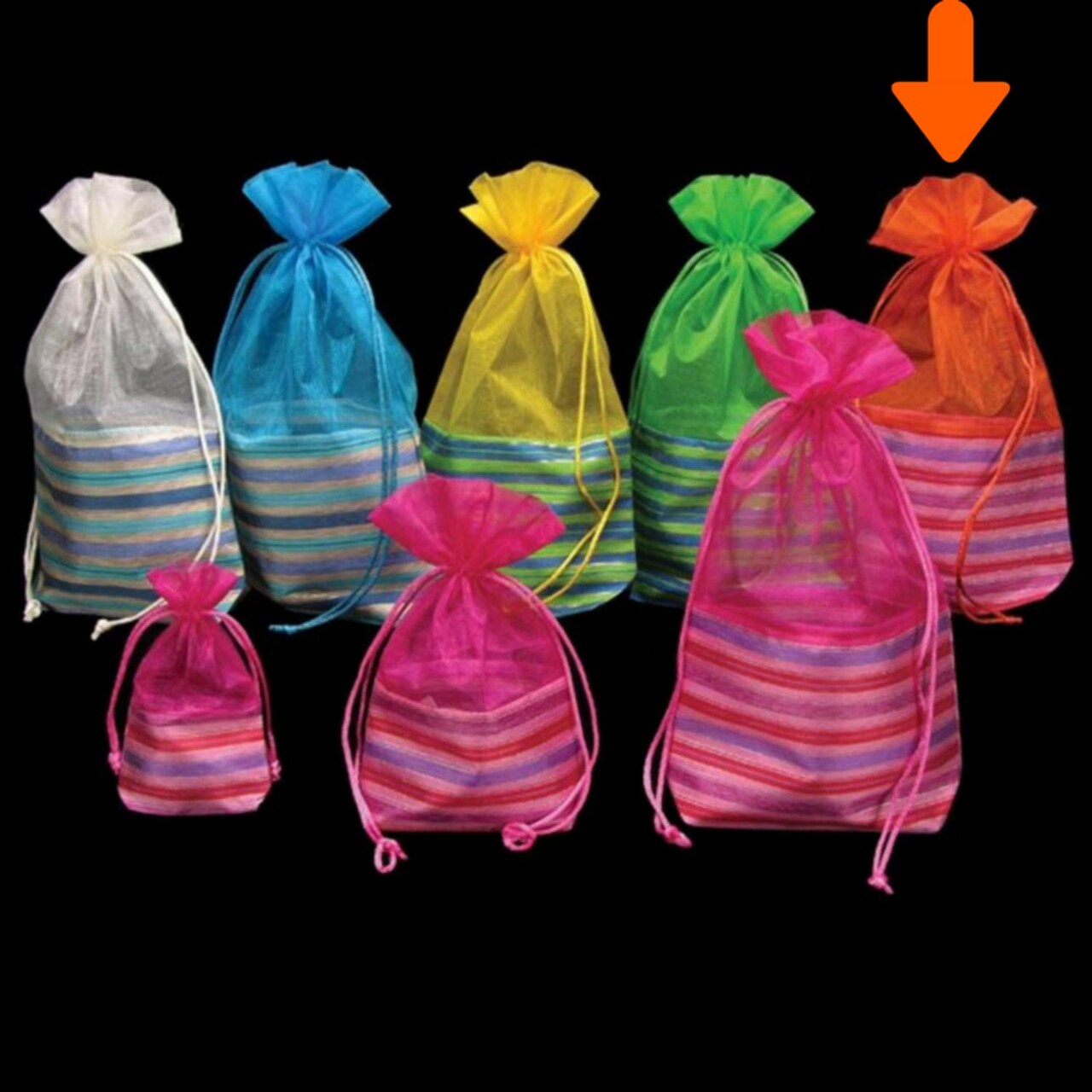 The Ribbon People Club Pack of 12 Orange and Pink Striped Gift Bag 5" x 7.5"